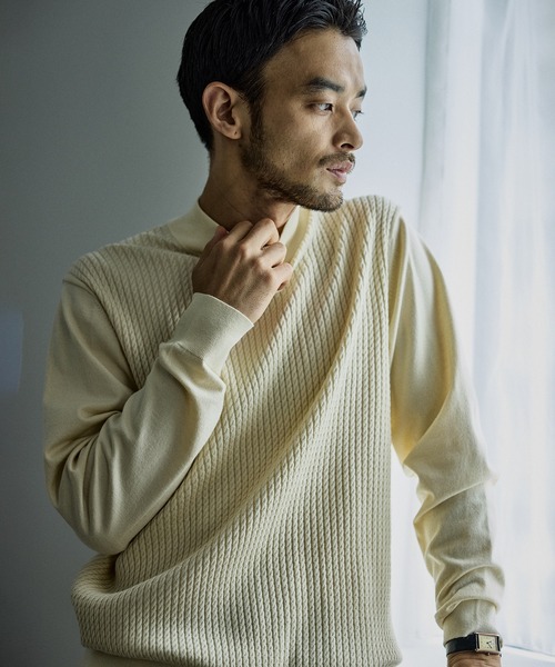 JUN STANDARD PICKS(ジュンスタンダードピックス)の「前身ケーブルモックネックニット(ニット/セーター・メンズ・オフホワイト/ブルー系その他4/ブラック・LL/L/M/S)」の7枚目の写真