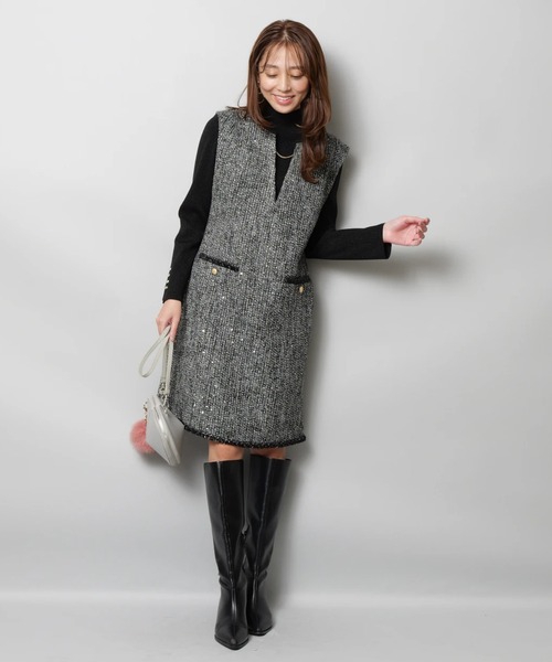 JUSGLITTY（ジャスグリッティー）の「ツイードジャンスカ（ワンピース・レディース・ブラックミックス・0/1/2）」の2枚目の写真