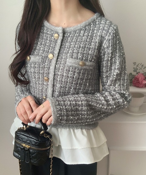 LAUIR(ラウアー)の「ペプラムツイードニットトップス(ニット/セーター・レディース・ブラック/ホワイト/グレー・MEDIUM/LARGE)」の3枚目の写真