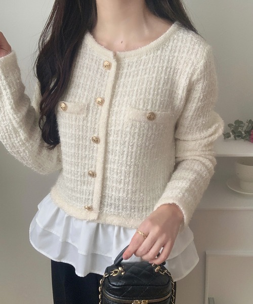 LAUIR(ラウアー)の「ペプラムツイードニットトップス(ニット/セーター・レディース・ブラック/ホワイト/グレー・MEDIUM/LARGE)」の4枚目の写真