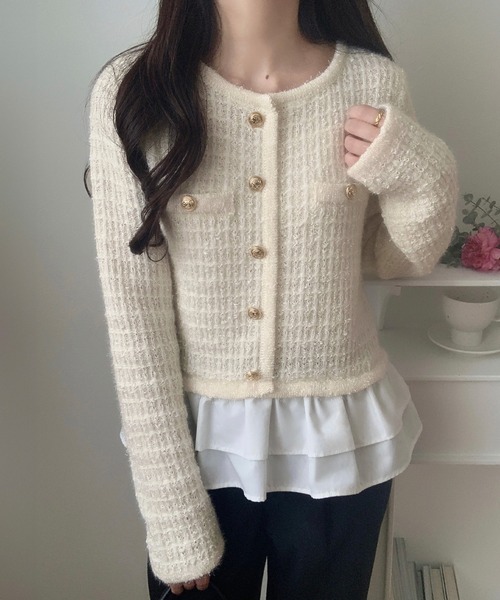 LAUIR(ラウアー)の「ペプラムツイードニットトップス(ニット/セーター・レディース・ブラック/ホワイト/グレー・MEDIUM/LARGE)」の5枚目の写真