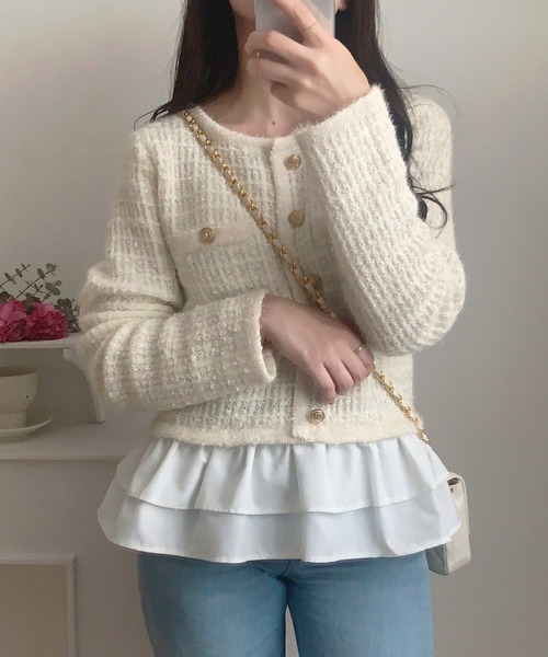 LAUIR(ラウアー)の「ペプラムツイードニットトップス(ニット/セーター・レディース・ブラック/ホワイト/グレー・MEDIUM/LARGE)」の6枚目の写真