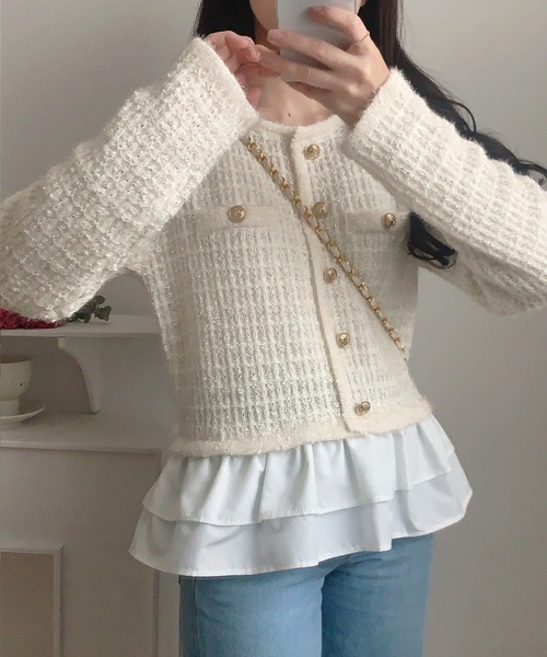 LAUIR(ラウアー)の「ペプラムツイードニットトップス(ニット/セーター・レディース・ブラック/ホワイト/グレー・MEDIUM/LARGE)」の7枚目の写真