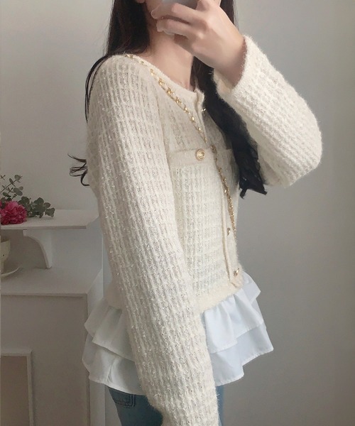 LAUIR(ラウアー)の「ペプラムツイードニットトップス(ニット/セーター・レディース・ブラック/ホワイト/グレー・MEDIUM/LARGE)」の8枚目の写真