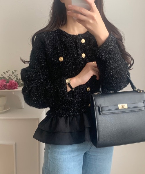 LAUIR(ラウアー)の「ペプラムツイードニットトップス(ニット/セーター・レディース・ブラック/ホワイト/グレー・MEDIUM/LARGE)」の9枚目の写真