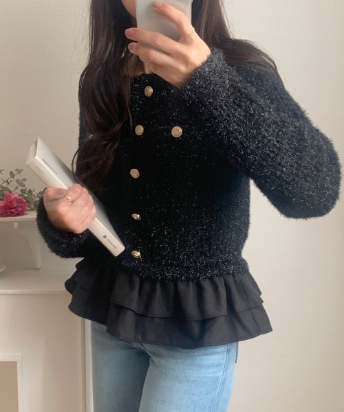 LAUIR(ラウアー)の「ペプラムツイードニットトップス(ニット/セーター・レディース・ブラック/ホワイト/グレー・MEDIUM/LARGE)」の10枚目の写真