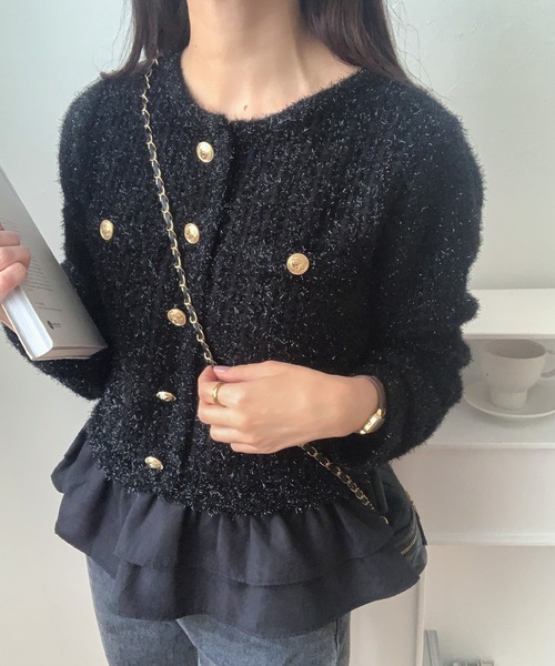 LAUIR(ラウアー)の「ペプラムツイードニットトップス(ニット/セーター・レディース・ブラック/ホワイト/グレー・MEDIUM/LARGE)」の11枚目の写真