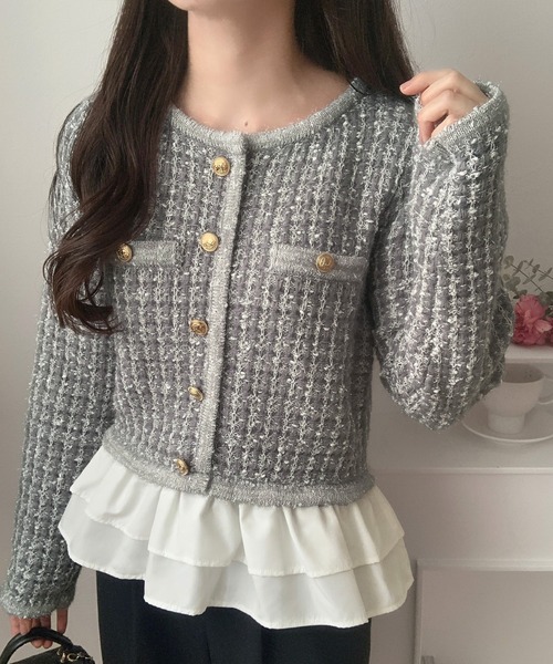 LAUIR(ラウアー)の「ペプラムツイードニットトップス(ニット/セーター・レディース・ブラック/ホワイト/グレー・MEDIUM/LARGE)」の12枚目の写真