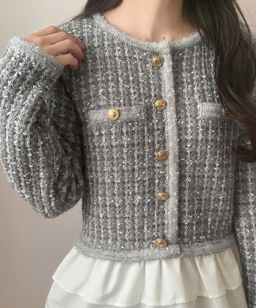 LAUIR(ラウアー)の「ペプラムツイードニットトップス(ニット/セーター・レディース・ブラック/ホワイト/グレー・MEDIUM/LARGE)」の13枚目の写真