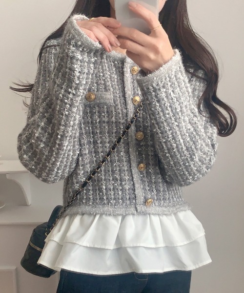 ラウアー（LAUIR）/ペプラムツイードニットトップス セール】ペプラムツイードニットトップス（ニット/セーター）｜LAUIR