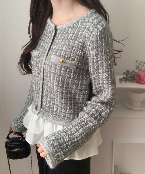 LAUIR(ラウアー)の「ペプラムツイードニットトップス(ニット/セーター・レディース・ブラック/ホワイト/グレー・MEDIUM/LARGE)」の15枚目の写真