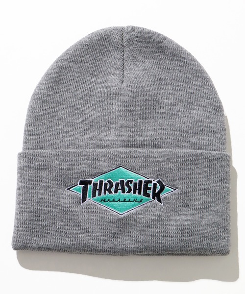 THRASHER(スラッシャー)の「【THRASHER/スラッシャー】ダイヤロゴ リブニットワッチ(ニットキャップ/ビーニー・メンズ・ブラック/グリーン/ブラウン/グレー・FREE)」の2枚目の写真