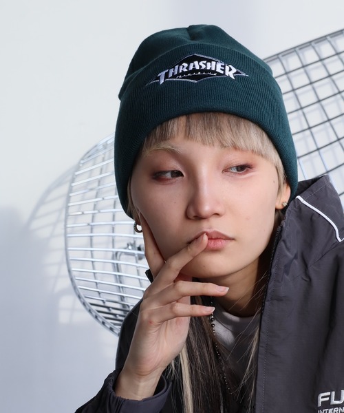 THRASHER(スラッシャー)の「【THRASHER/スラッシャー】ダイヤロゴ リブニットワッチ(ニットキャップ/ビーニー・メンズ・ブラック/グリーン/ブラウン/グレー・FREE)」の4枚目の写真