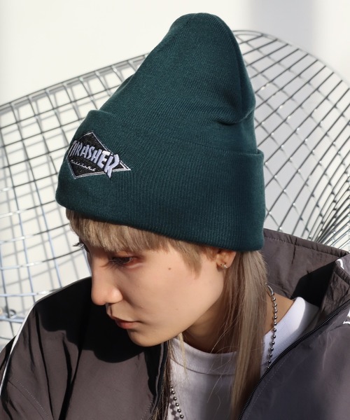 THRASHER(スラッシャー)の「【THRASHER/スラッシャー】ダイヤロゴ リブニットワッチ(ニットキャップ/ビーニー・メンズ・ブラック/グリーン/ブラウン/グレー・FREE)」の5枚目の写真