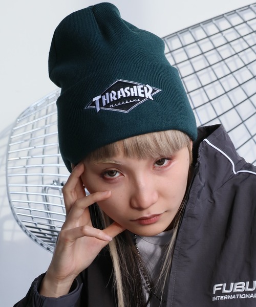 THRASHER(スラッシャー)の「【THRASHER/スラッシャー】ダイヤロゴ リブニットワッチ(ニットキャップ/ビーニー・メンズ・ブラック/グリーン/ブラウン/グレー・FREE)」の7枚目の写真