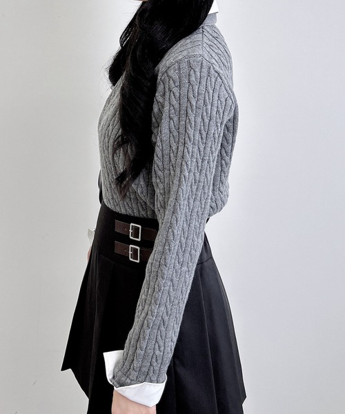 INGNI（イング）の「ダブルカラーケーブルポロニット（ニット/セーター・レディース・ネイビー系8/ブラウン系6/ワイン系2/グレー×ホワイト・M）」の6枚目の写真