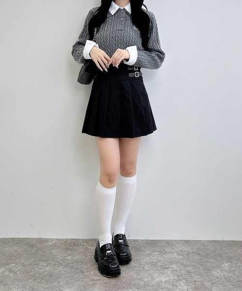 INGNI（イング）の「ダブルカラーケーブルポロニット（ニット/セーター・レディース・ネイビー系8/ブラウン系6/ワイン系2/グレー×ホワイト・M）」の8枚目の写真