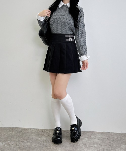 INGNI（イング）の「ダブルカラーケーブルポロニット（ニット/セーター・レディース・ネイビー系8/ブラウン系6/ワイン系2/グレー×ホワイト・M）」の9枚目の写真