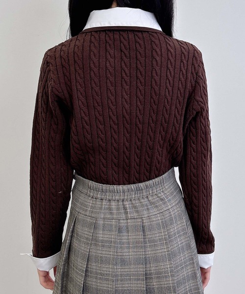 INGNI（イング）の「ダブルカラーケーブルポロニット（ニット/セーター・レディース・ネイビー系8/ブラウン系6/ワイン系2/グレー×ホワイト・M）」の14枚目の写真