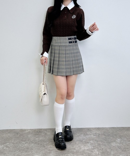 INGNI（イング）の「ダブルカラーケーブルポロニット（ニット/セーター・レディース・ネイビー系8/ブラウン系6/ワイン系2/グレー×ホワイト・M）」の15枚目の写真