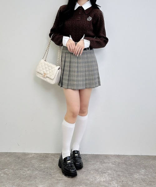 INGNI（イング）の「ダブルカラーケーブルポロニット（ニット/セーター・レディース・ネイビー系8/ブラウン系6/ワイン系2/グレー×ホワイト・M）」の16枚目の写真