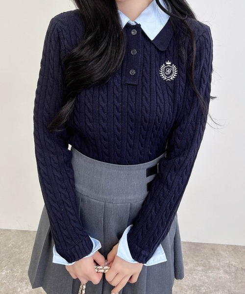 INGNI（イング）の「ダブルカラーケーブルポロニット（ニット/セーター・レディース・ネイビー系8/ブラウン系6/ワイン系2/グレー×ホワイト・M）」の18枚目の写真