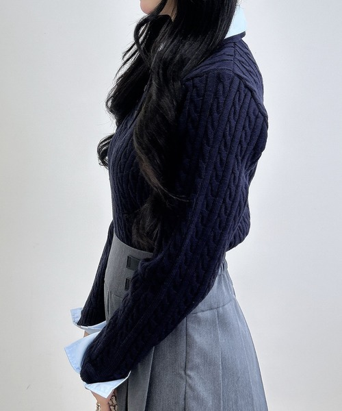 INGNI（イング）の「ダブルカラーケーブルポロニット（ニット/セーター・レディース・ネイビー系8/ブラウン系6/ワイン系2/グレー×ホワイト・M）」の19枚目の写真