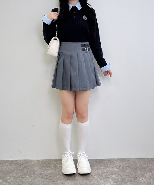 INGNI（イング）の「ダブルカラーケーブルポロニット（ニット/セーター・レディース・ネイビー系8/ブラウン系6/ワイン系2/グレー×ホワイト・M）」の21枚目の写真