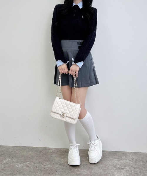 INGNI（イング）の「ダブルカラーケーブルポロニット（ニット/セーター・レディース・ネイビー系8/ブラウン系6/ワイン系2/グレー×ホワイト・M）」の22枚目の写真