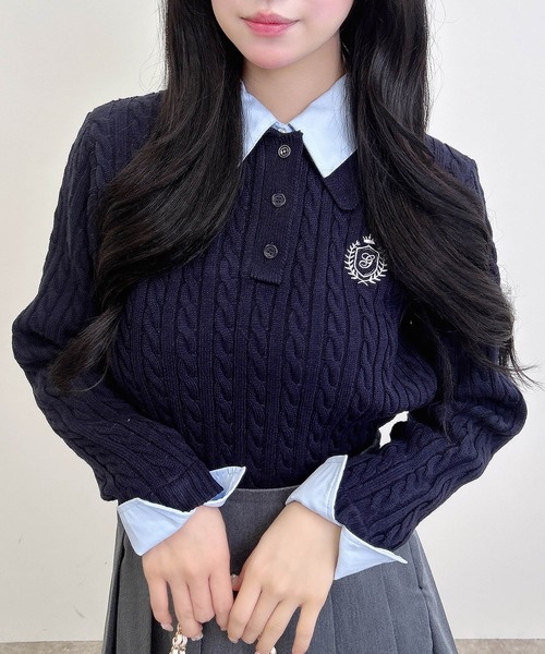 INGNI（イング）の「ダブルカラーケーブルポロニット（ニット/セーター・レディース・ネイビー系8/ブラウン系6/ワイン系2/グレー×ホワイト・M）」の17枚目の写真