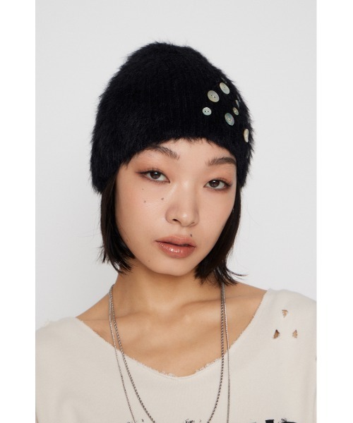 LAGUA GEM(ラグアジェム)の「SHELL LIKE BUTTON ビーニー(ニットキャップ/ビーニー・レディース・ブラック/チャコールグレー・FREE)」の19枚目の写真
