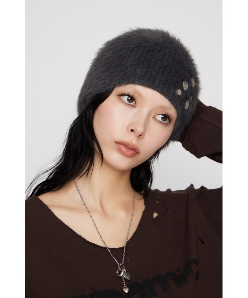 LAGUA GEM(ラグアジェム)の「SHELL LIKE BUTTON ビーニー(ニットキャップ/ビーニー・レディース・ブラック/チャコールグレー・FREE)」の20枚目の写真