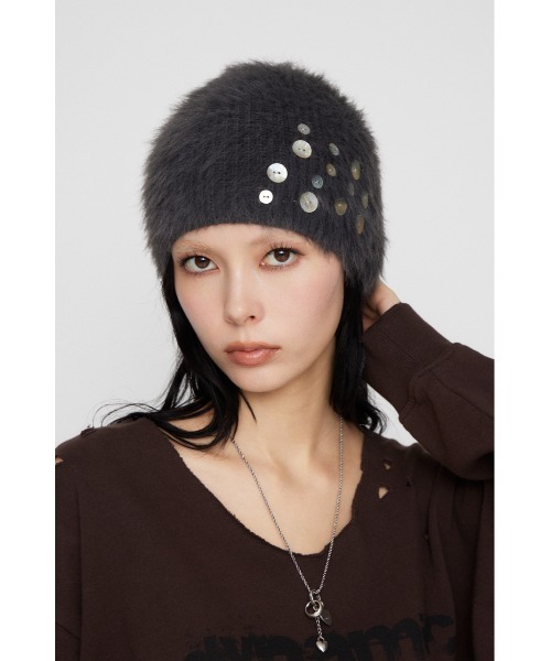 LAGUA GEM(ラグアジェム)の「SHELL LIKE BUTTON ビーニー(ニットキャップ/ビーニー・レディース・ブラック/チャコールグレー・FREE)」の21枚目の写真