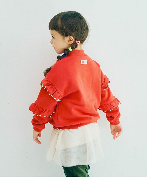 p.premier（ピードットプルミエ）の「【ジュニア対応】裏起毛フリルトレーナ―（スウェット・キッズ・ピンク/レッド/クリーム・80/90/100/110/120/130/140）」の3枚目の写真