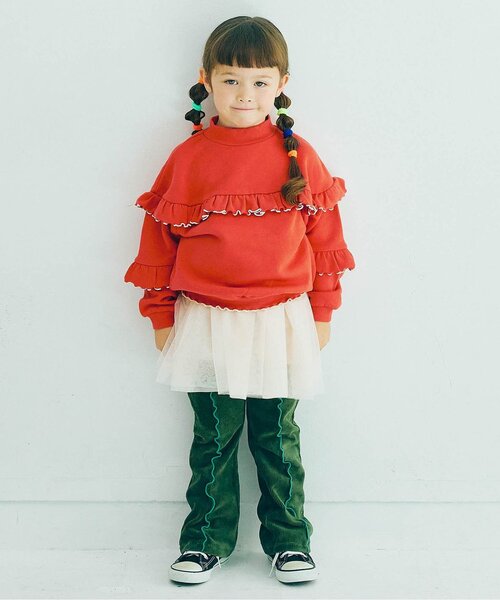 p.premier（ピードットプルミエ）の「【ジュニア対応】裏起毛フリルトレーナ―（スウェット・キッズ・ピンク/レッド/クリーム・80/90/100/110/120/130/140）」の10枚目の写真