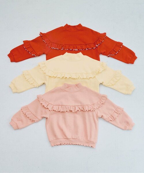 p.premier（ピードットプルミエ）の「【ジュニア対応】裏起毛フリルトレーナ―（スウェット・キッズ・ピンク/レッド/クリーム・80/90/100/110/120/130/140）」の13枚目の写真