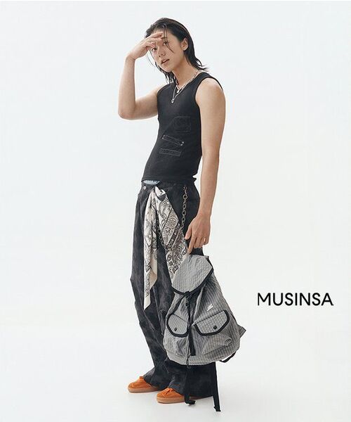 セール】Knee Pin-tuck Camouflage Twill Pants (Black)（その他パンツ