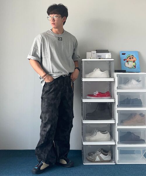 セール】Knee Pin-tuck Camouflage Twill Pants (Black)（その他パンツ