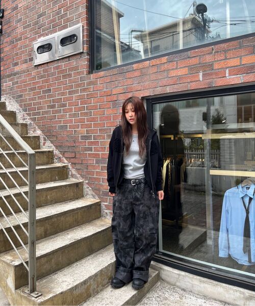 セール】Knee Pin-tuck Camouflage Twill Pants (Black)（その他パンツ