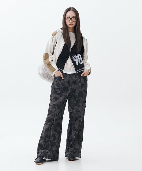 セール】Knee Pin-tuck Camouflage Twill Pants (Black)（その他パンツ