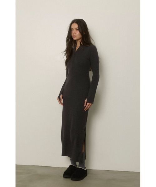 ALEXIA STAM（アリシアスタン）の「Half Zip Knit Long Dress /ハーフジップニットワンピ（ワンピース・レディース・ブラック/グレー・M/S）」の7枚目の写真