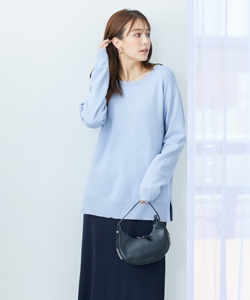 slattgir（スラットジール）の「高身長　洗えるクルーネックオーバーサイズニット【毛玉になりにくいふんわりもちもち素材】（トールサイズ）（ニット/セーター・レディース・ブラック/ライトブルー/モカ・TLL/TL/TM/T5L/T4L/T3L）」の8枚目の写真