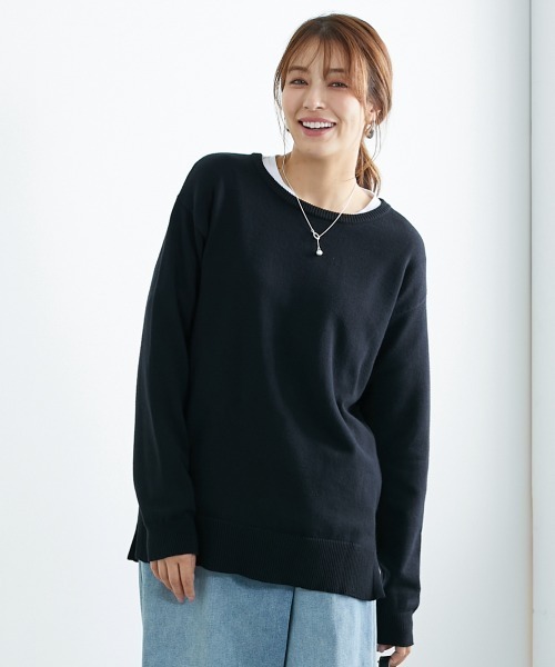 slattgir（スラットジール）の「高身長　洗えるクルーネックオーバーサイズニット【毛玉になりにくいふんわりもちもち素材】（トールサイズ）（ニット/セーター・レディース・ブラック/ライトブルー/モカ・TLL/TL/TM/T5L/T4L/T3L）」の18枚目の写真