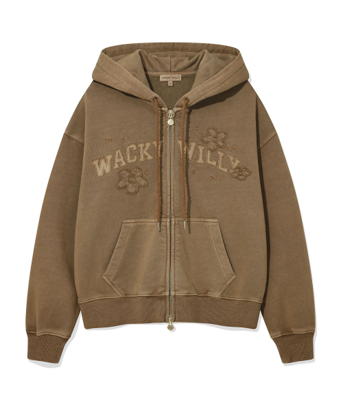 Wacky WiLLy(ワッキーウィリー)の「ウィメンズピグメントウォッシングアプリケフードジップアップブラウン(パーカー・レディース・その他・FREE)」の2枚目の写真