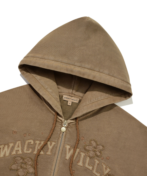 Wacky WiLLy(ワッキーウィリー)の「ウィメンズピグメントウォッシングアプリケフードジップアップブラウン(パーカー・レディース・その他・FREE)」の6枚目の写真
