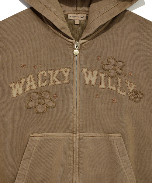Wacky WiLLy(ワッキーウィリー)の「ウィメンズピグメントウォッシングアプリケフードジップアップブラウン(パーカー・レディース・その他・FREE)」の7枚目の写真