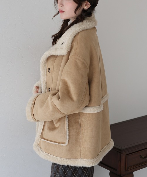 BLUEEAST（ブルーイースト）の「リバーシブルボアムートンコート（ムートンコート・レディース・キャメル/ベージュ・MEDIUM）」の5枚目の写真