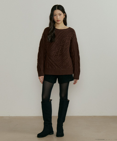 LINGSEOUL(リングソウル)の「fishermans knot knit-brown(ニット/セーター・レディース・ブラウン・FREE)」の3枚目の写真