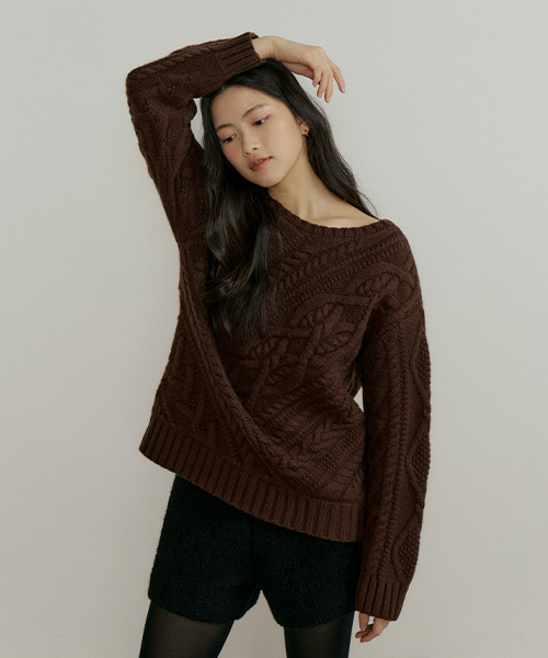 LINGSEOUL(リングソウル)の「fishermans knot knit-brown(ニット/セーター・レディース・ブラウン・FREE)」の4枚目の写真