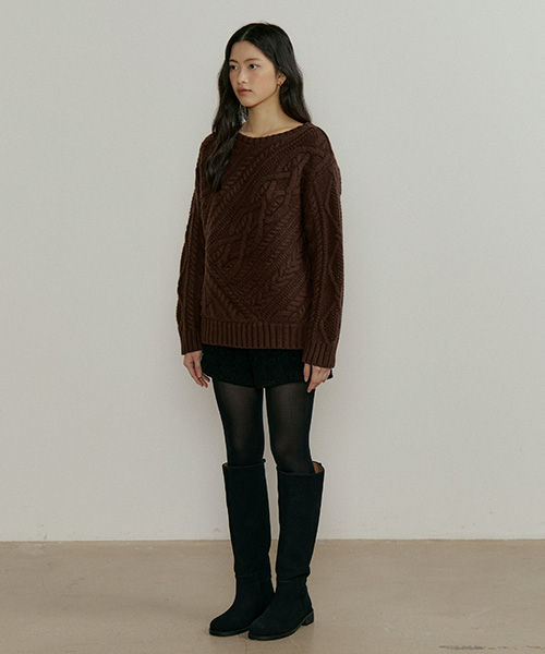 LINGSEOUL(リングソウル)の「fishermans knot knit-brown(ニット/セーター・レディース・ブラウン・FREE)」の5枚目の写真
